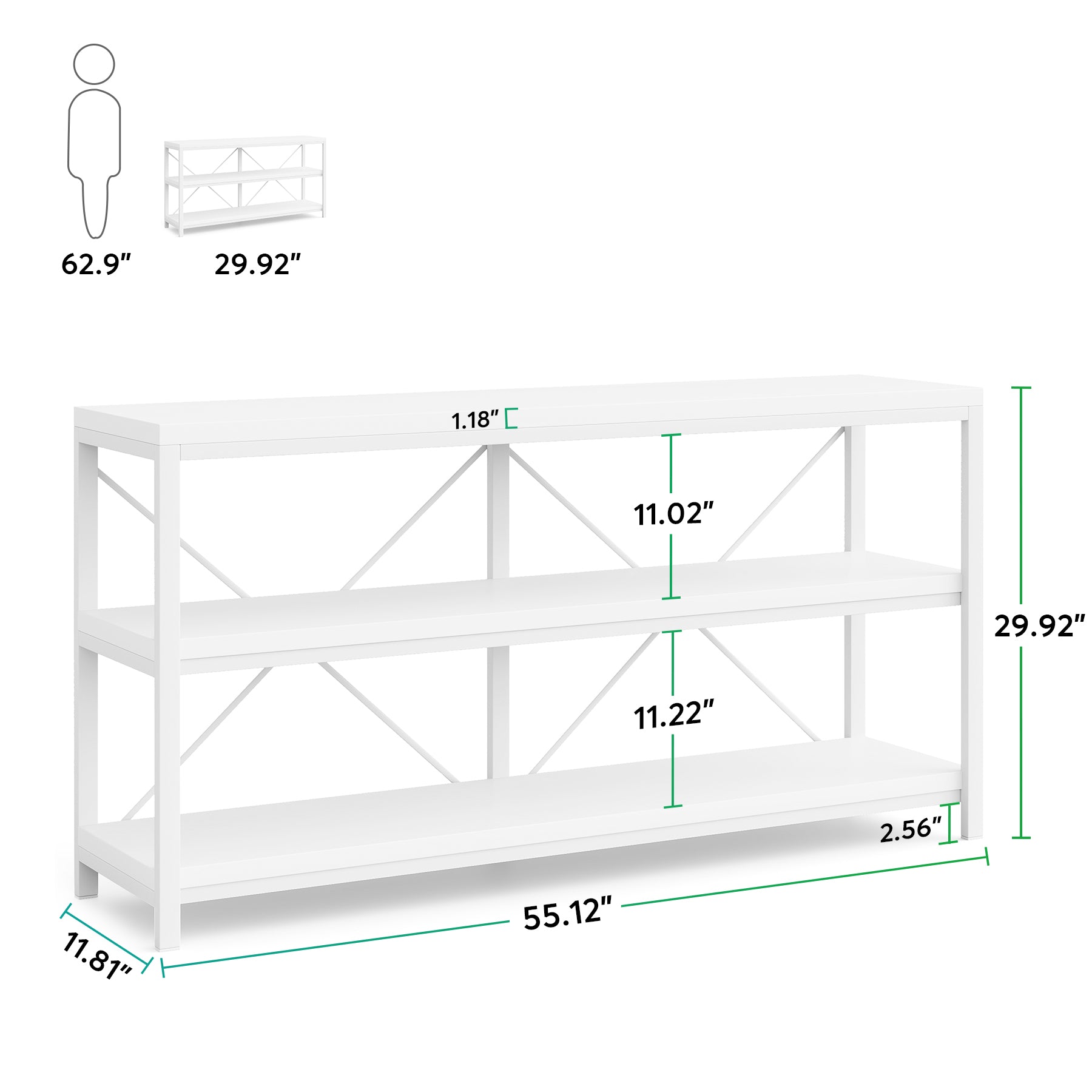 55" Console Sofa Table with 3 Tier Storage Shelves